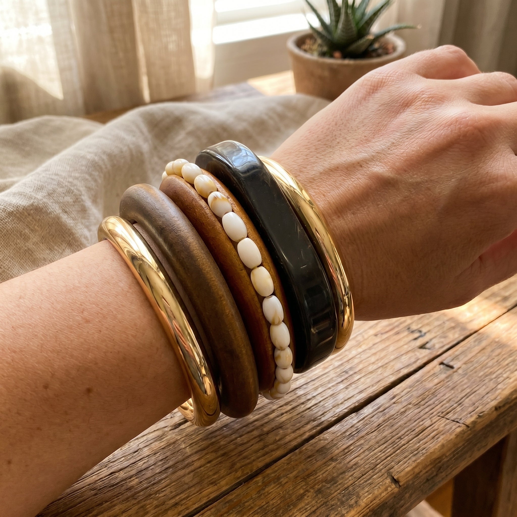 Trendy Brown Chunky Bangle Set – 5 Pieces