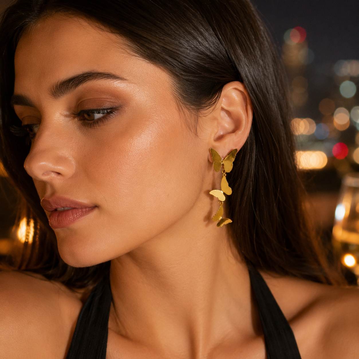 Golden Butterfly Cascade Earrings