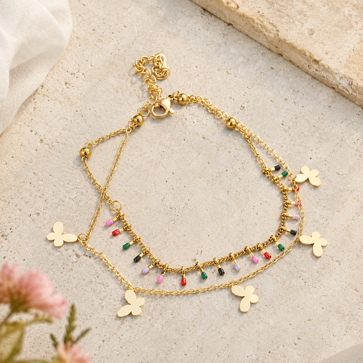 Butterfly Rainbow Layered Anklet