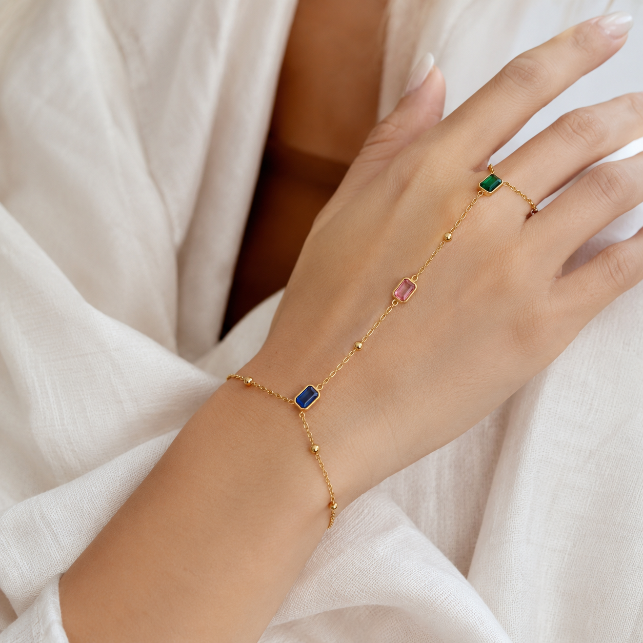 Colorful Gemstone Hand Chain