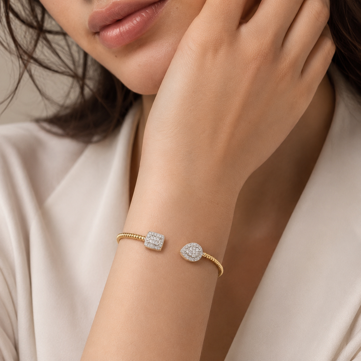 Diamond-Look Open Cuff Bracelet