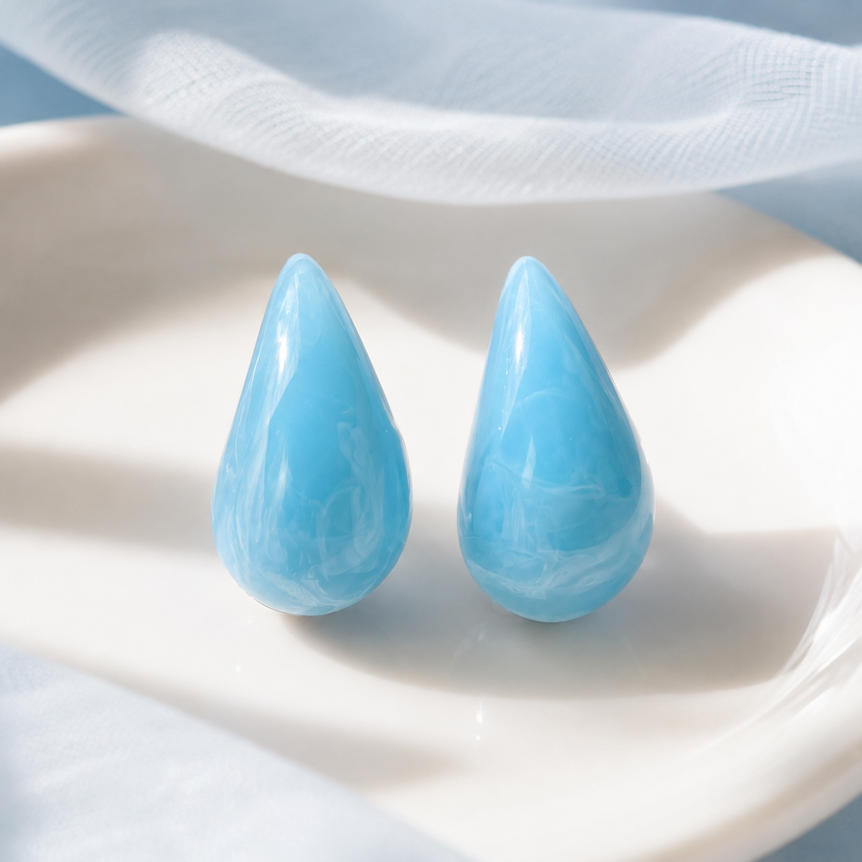 Sky Blue Marbled Acrylic Teardrop Earrings