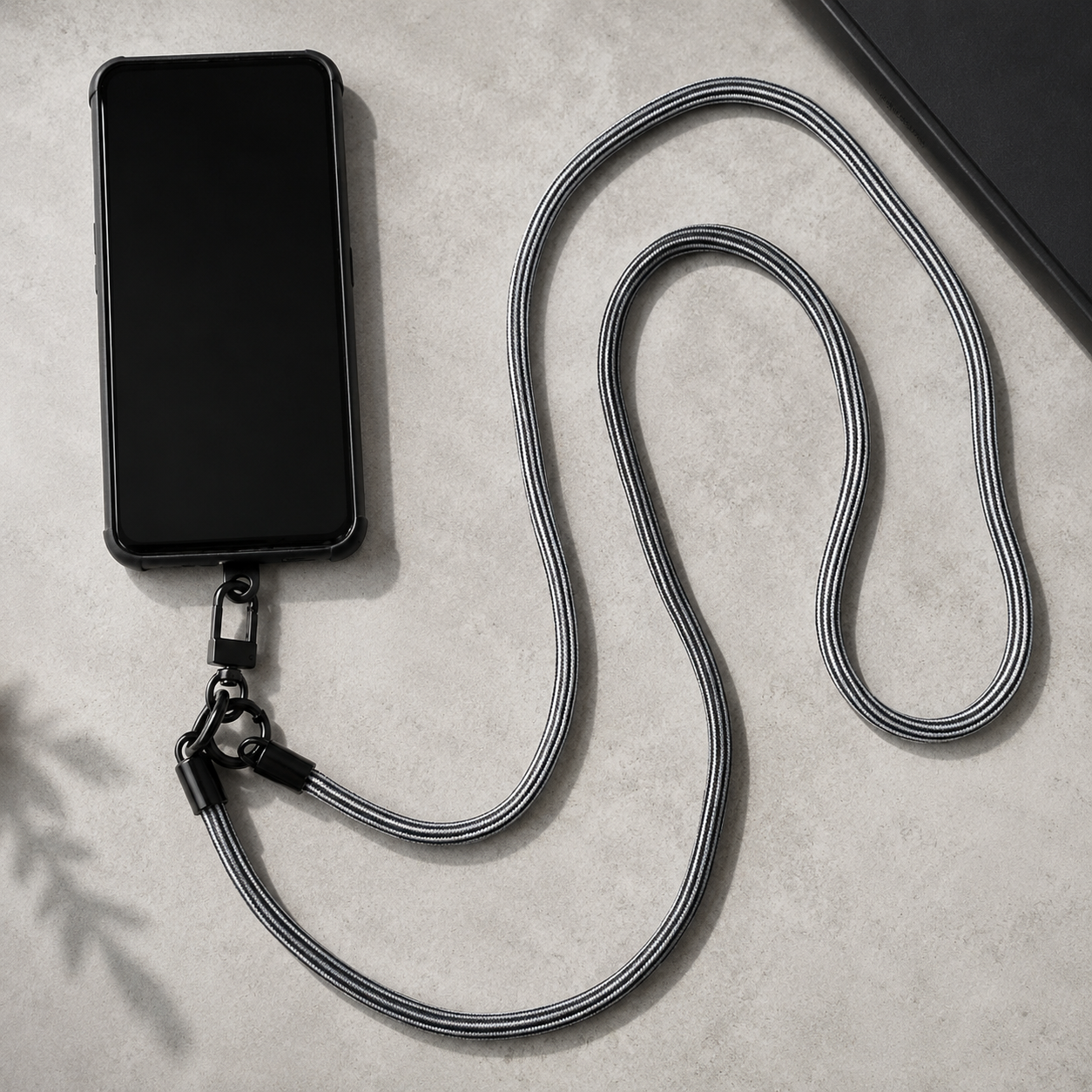Grey Striped Long Mobile Strap