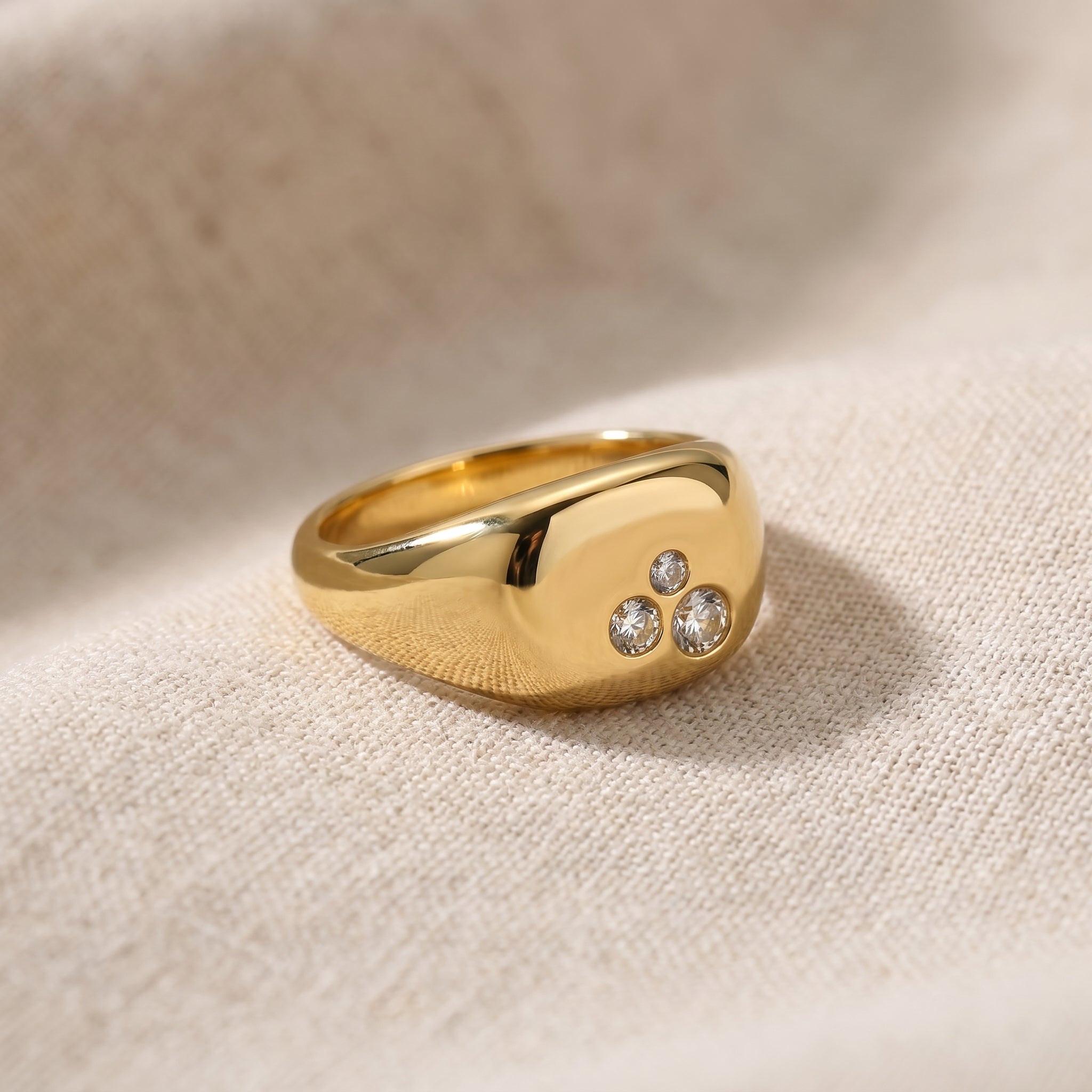 Gold 3-Stone Stainless Steel Ring
