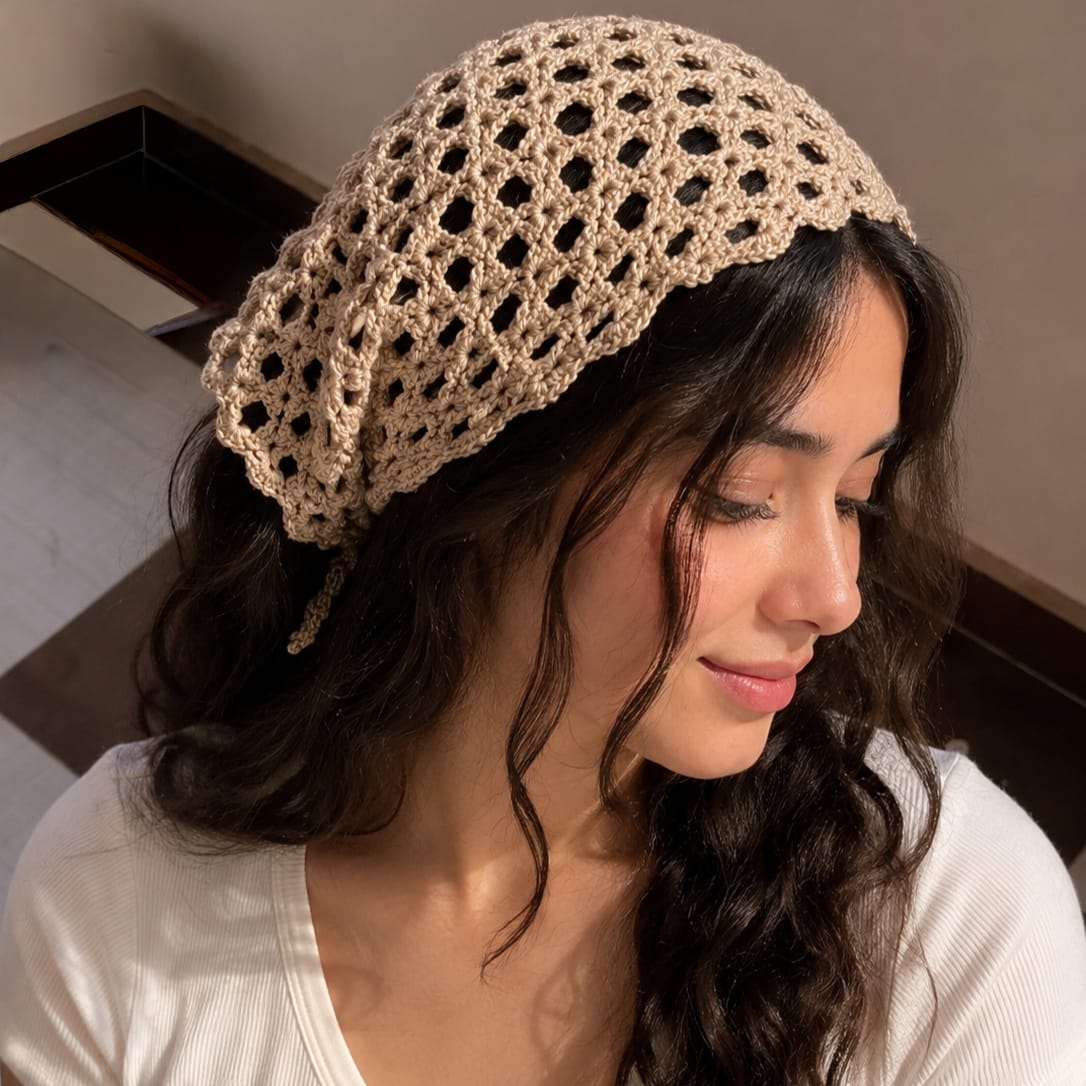 Dark Beige Crochet Bandana