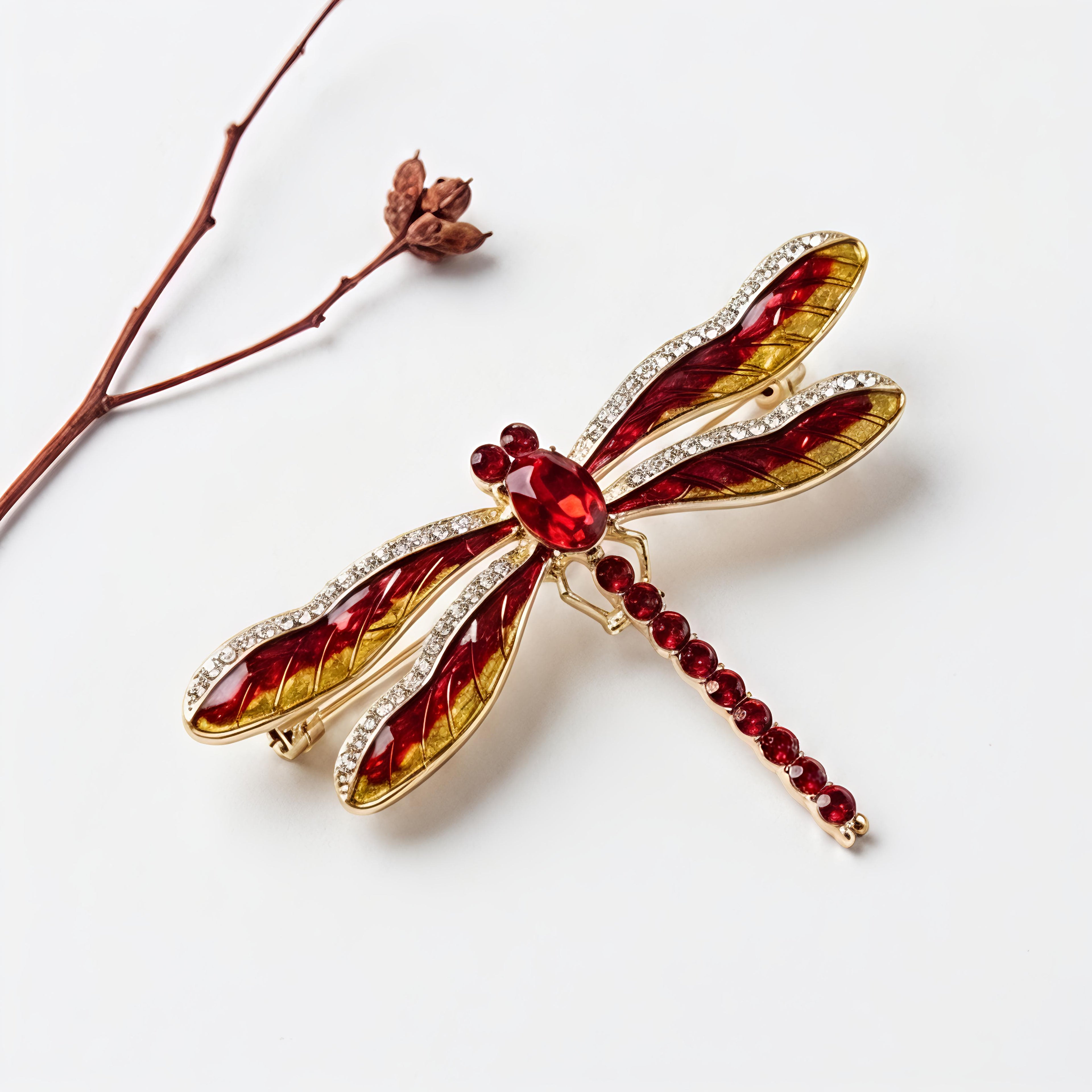Ruby Dragonfly Brooch