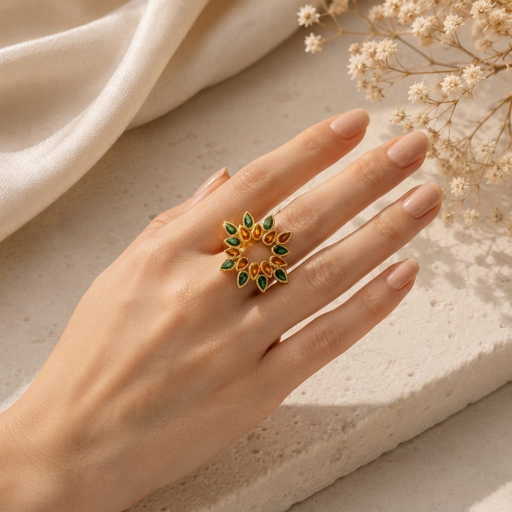 Emerald Bloom Statement Ring