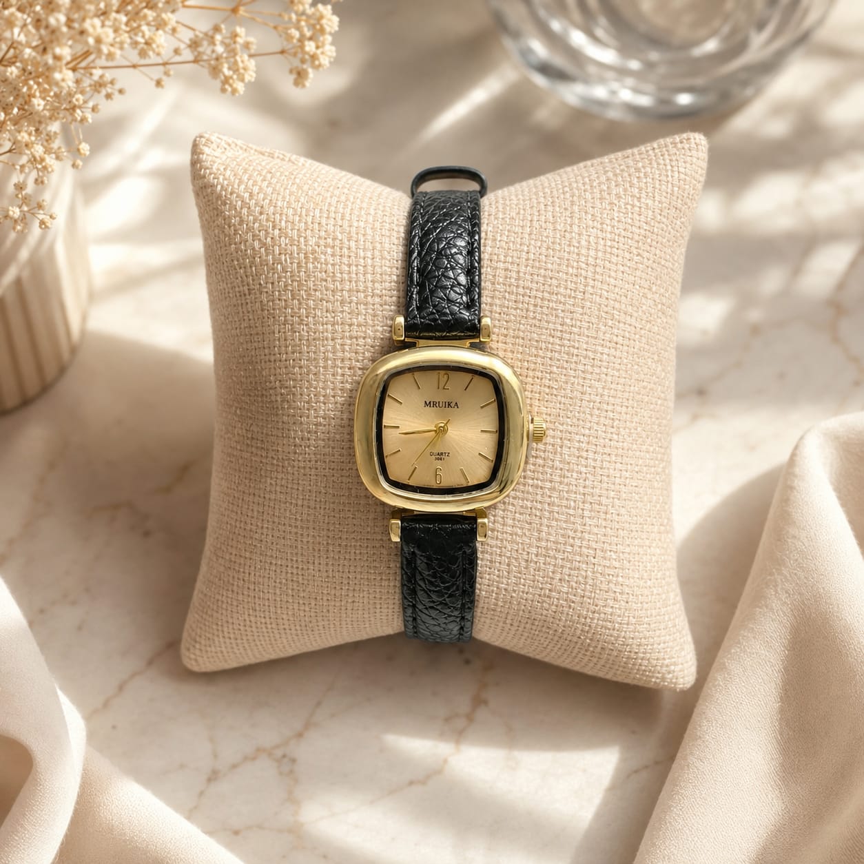 Noir Square Leather Watch
