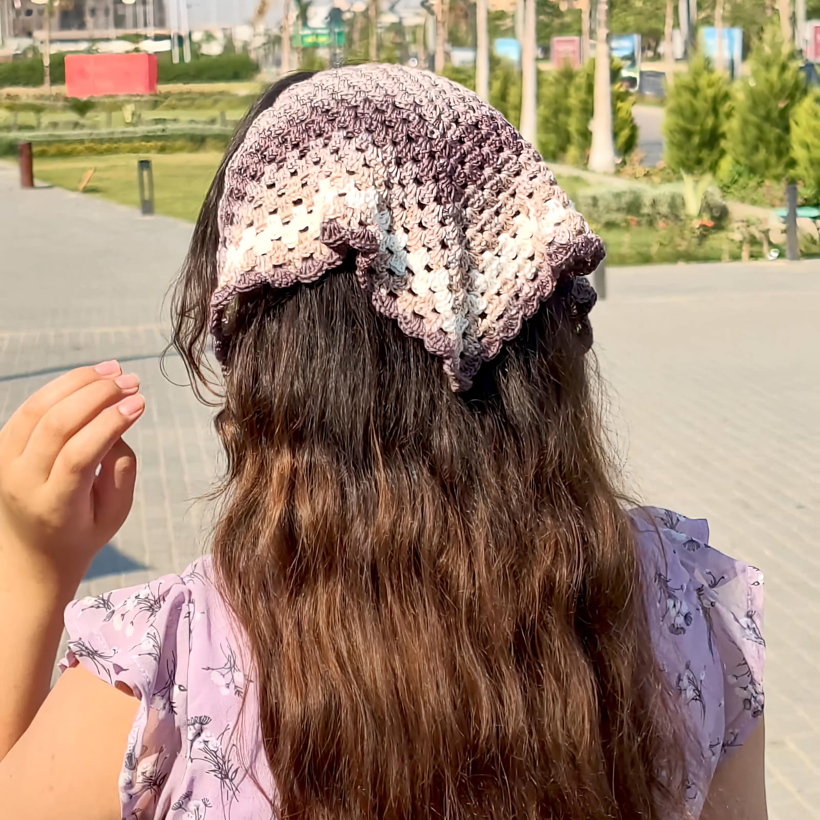 Mocha Cream Crochet Bandana Head Scarf