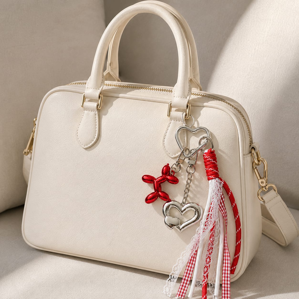 Ruby Balloon Heart Tassel Bag Charm