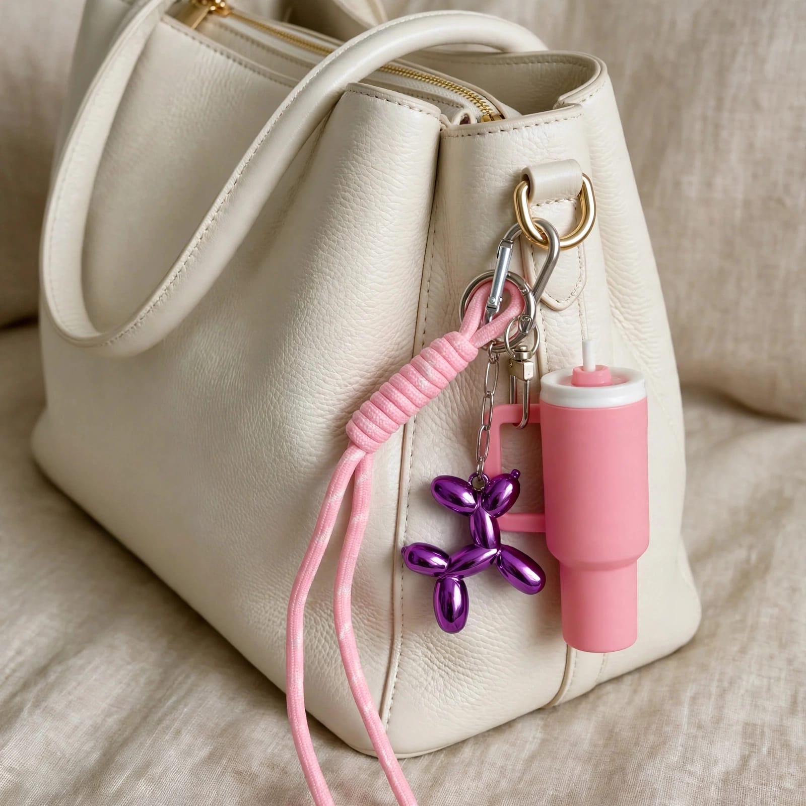 Stanley Cup & Balloon Dog Bag Charm Set - Bubblegum Pink