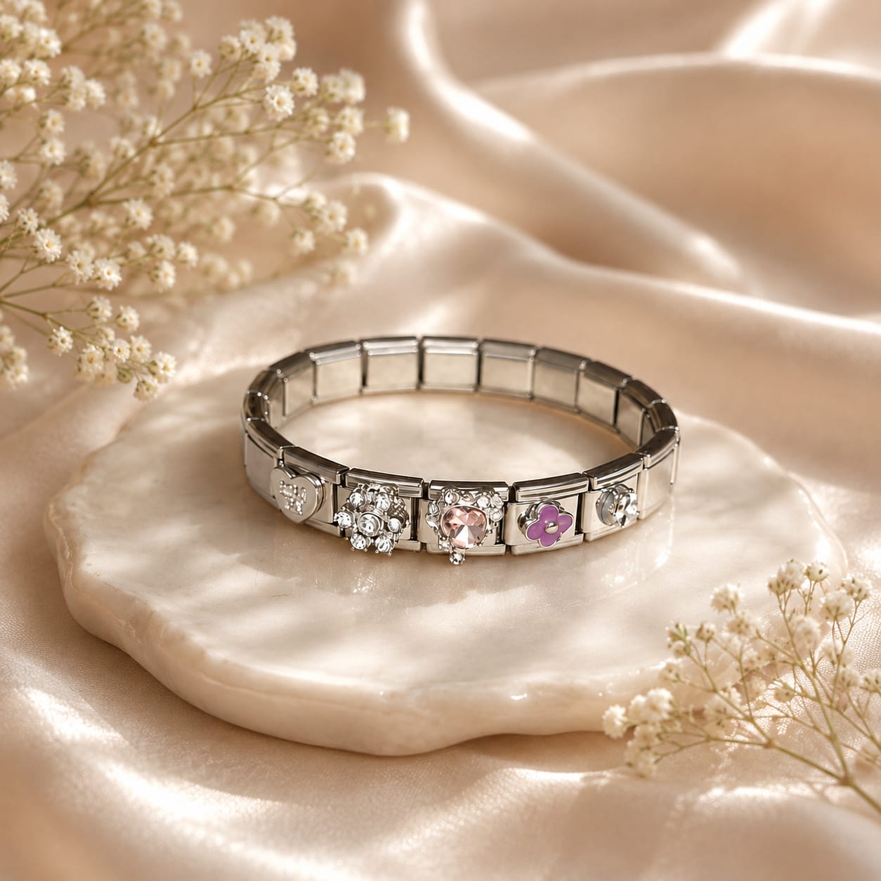 Italian Charm Bracelet – Silver Blossom Edition