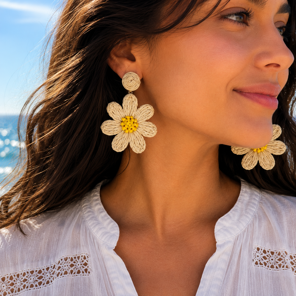Sand Bloom Handmade Flower Earrings