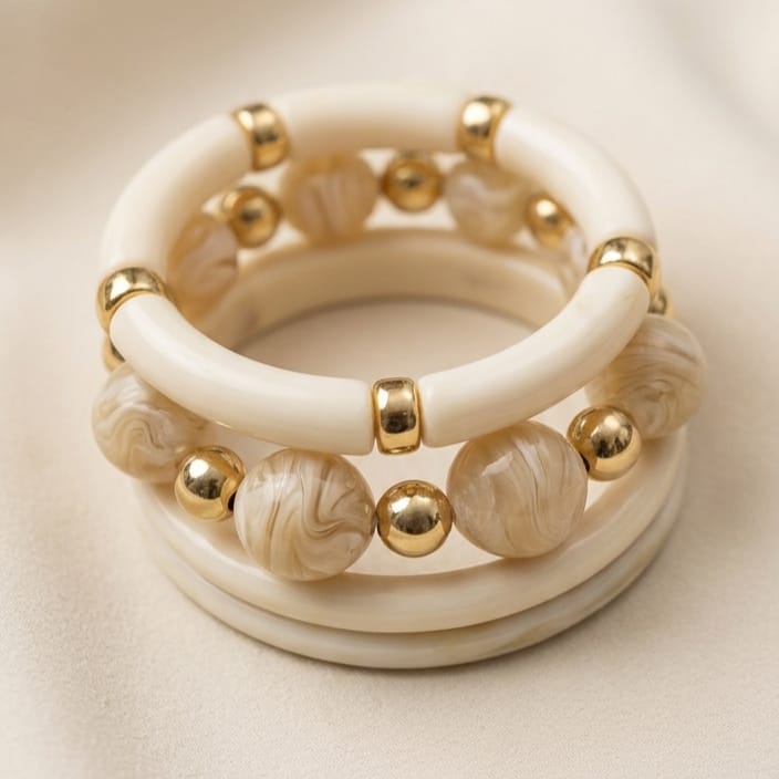 Ivory Marble Bangles Set