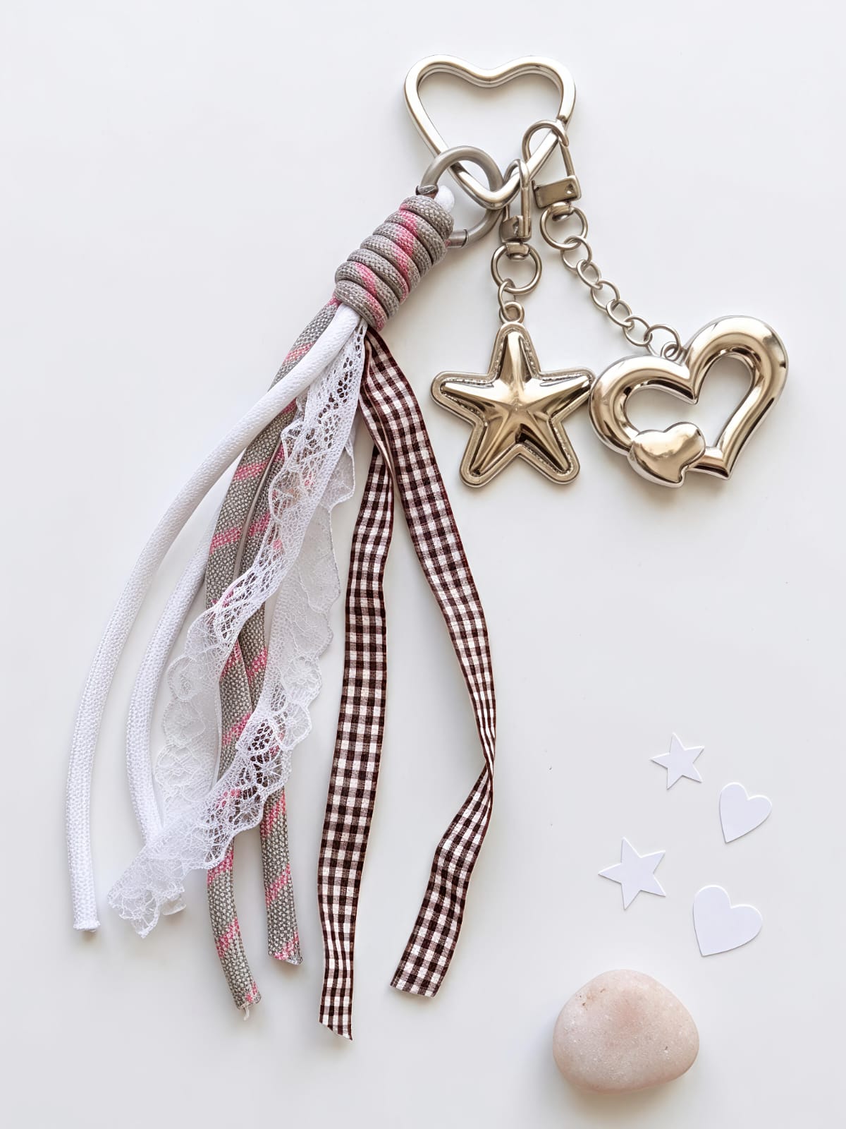Ribbon & Silver Charm Bag Accessory