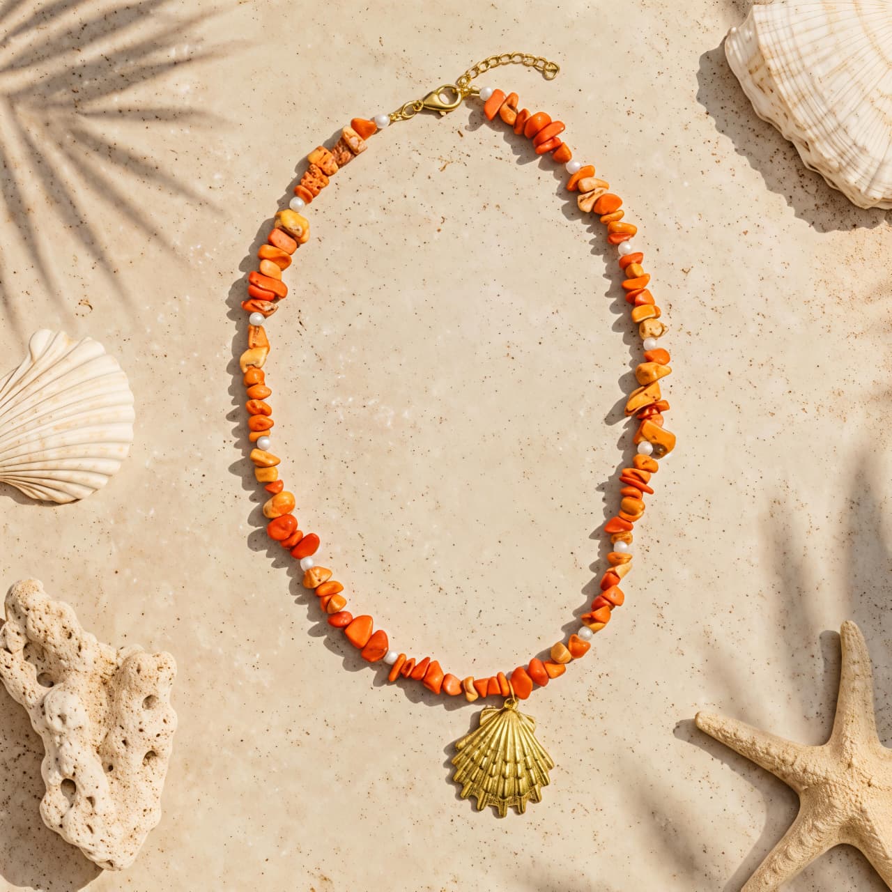 Sunset Coral Shell Necklace