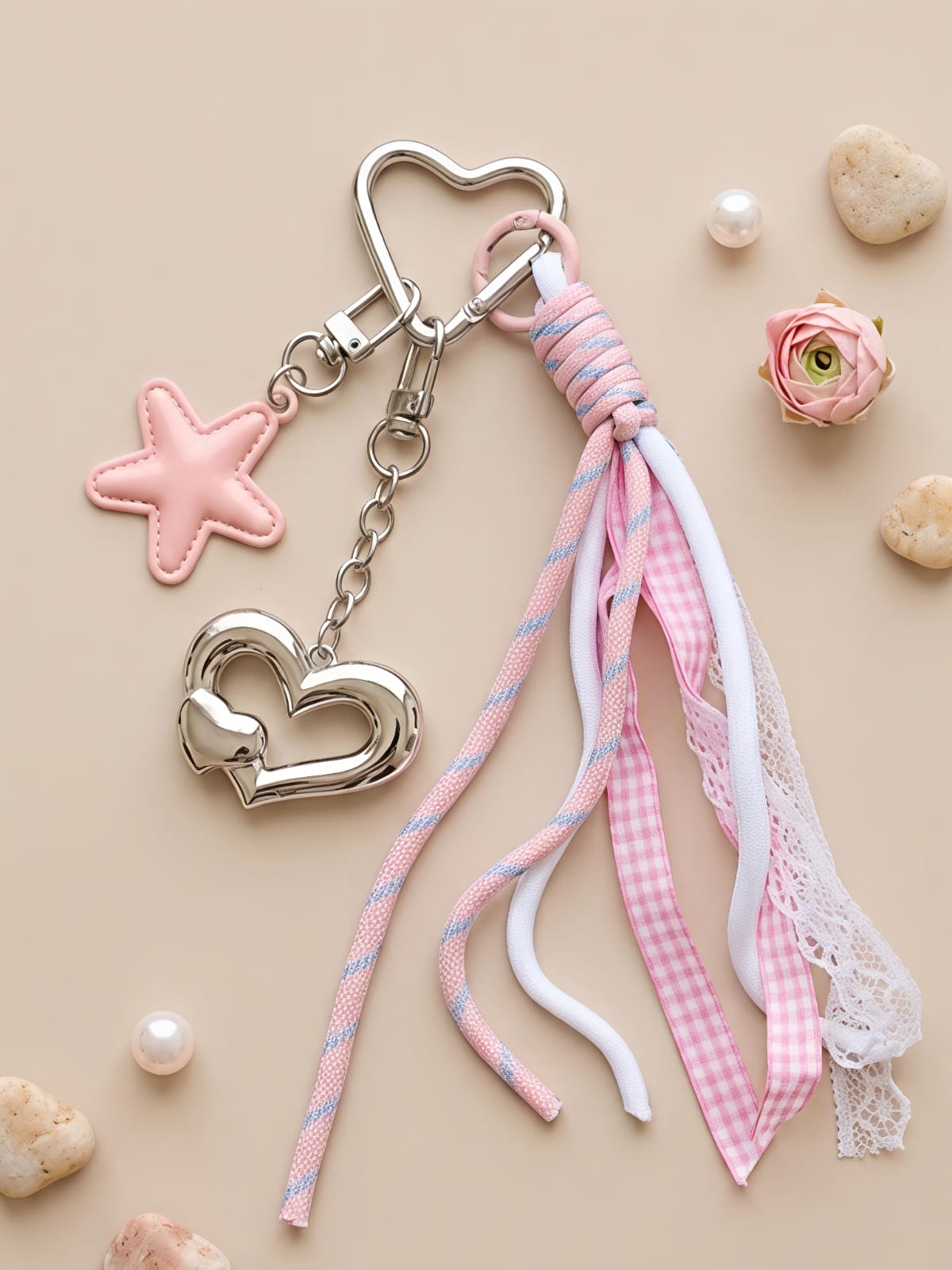 Ribbon & pink Charm Bag Accessory
