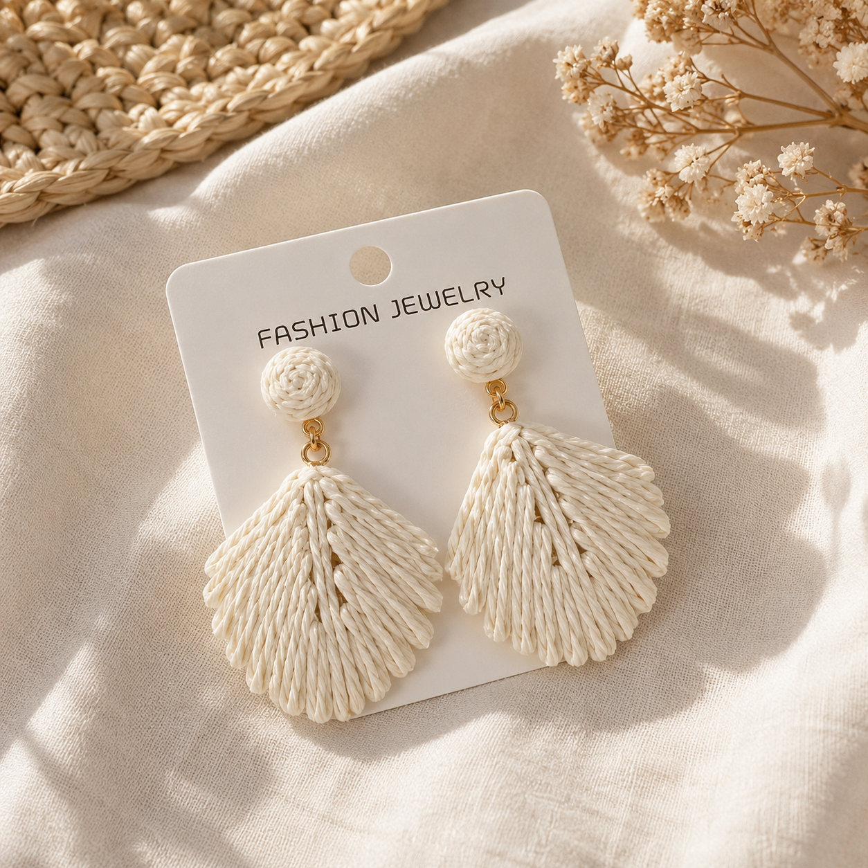 Ivory Palm Leaf Handmade Earrings