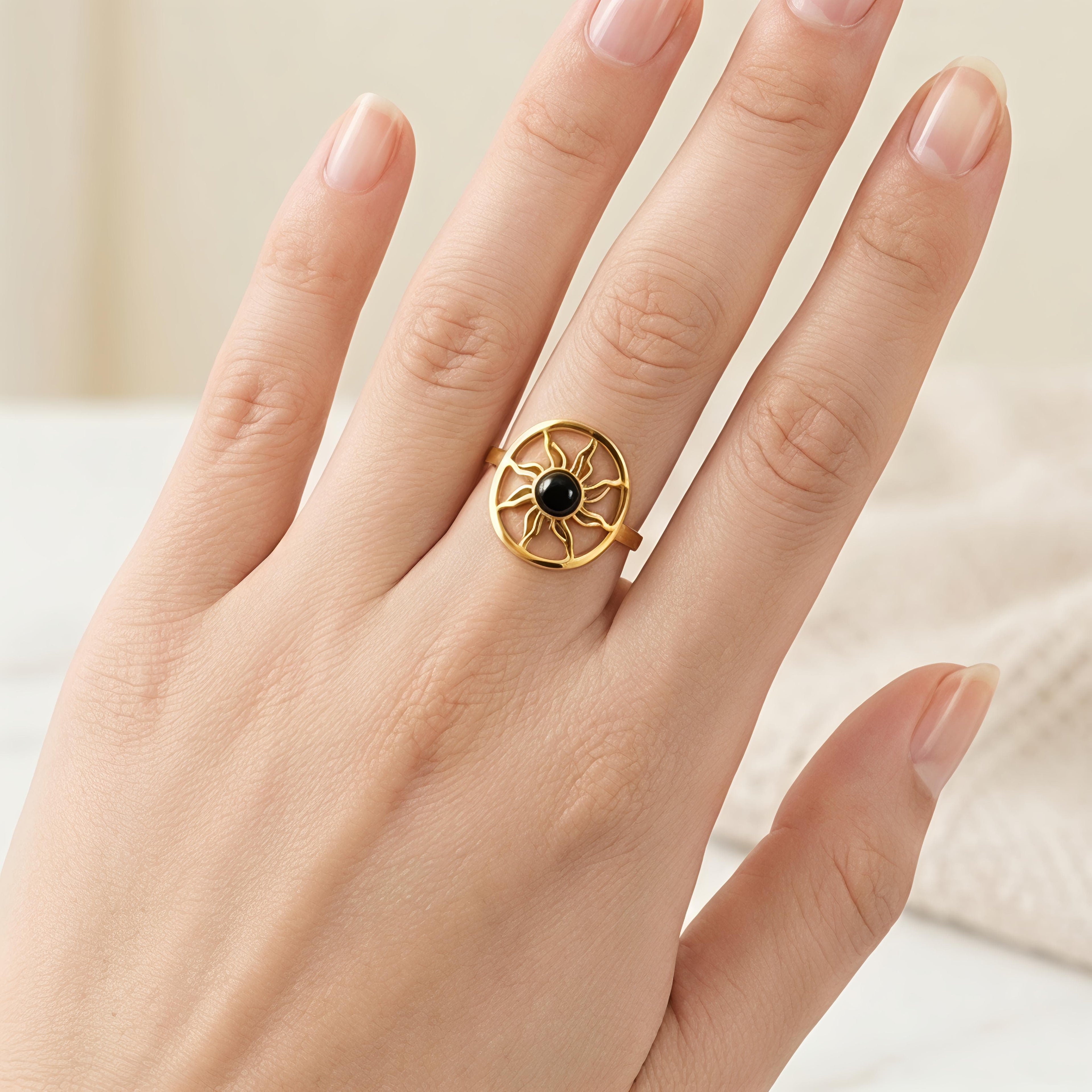 Sun Ring with Black Stone