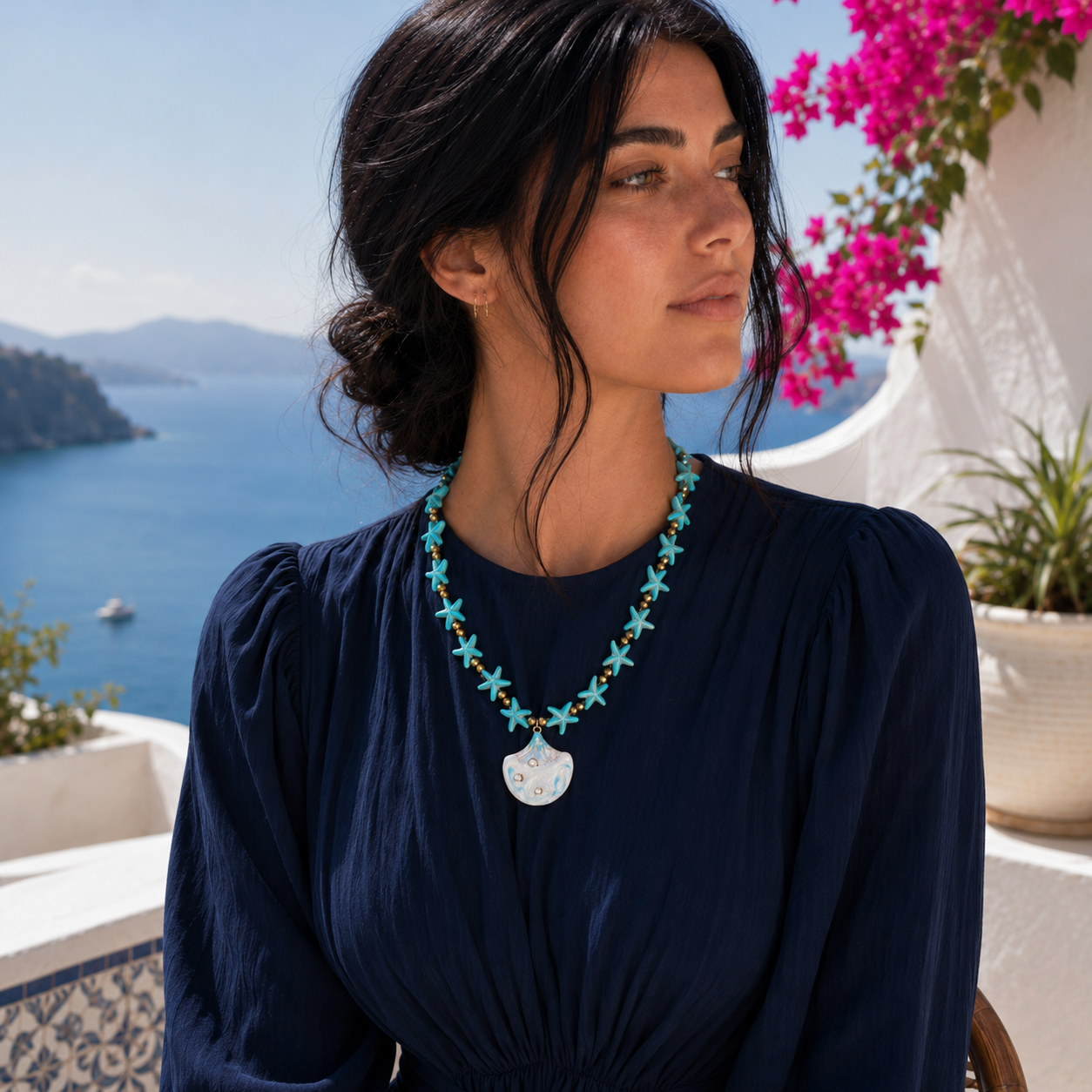 Aqua Shell Starfish Necklace