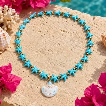 Aqua Shell Starfish Necklace
