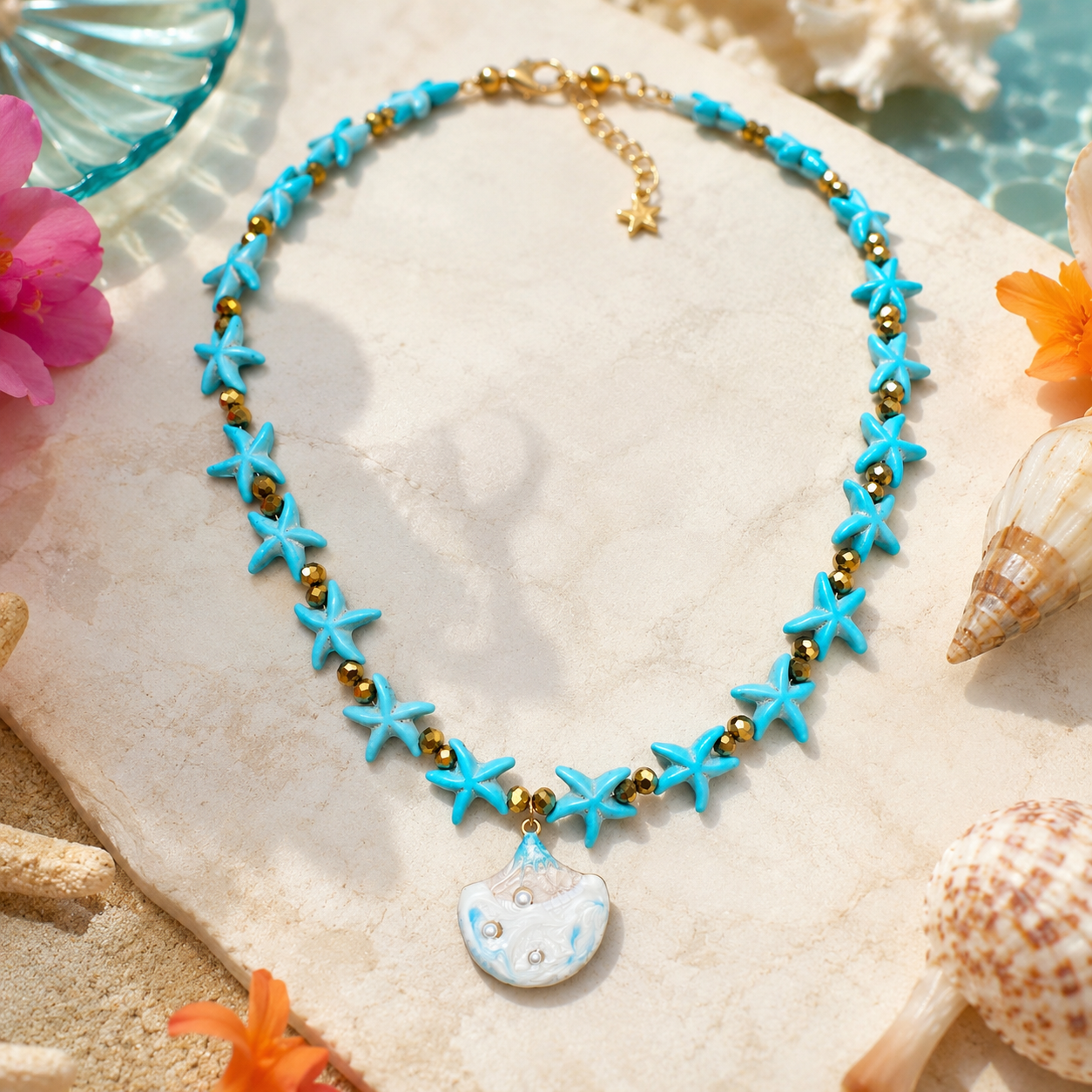 Aqua Starfish Necklace