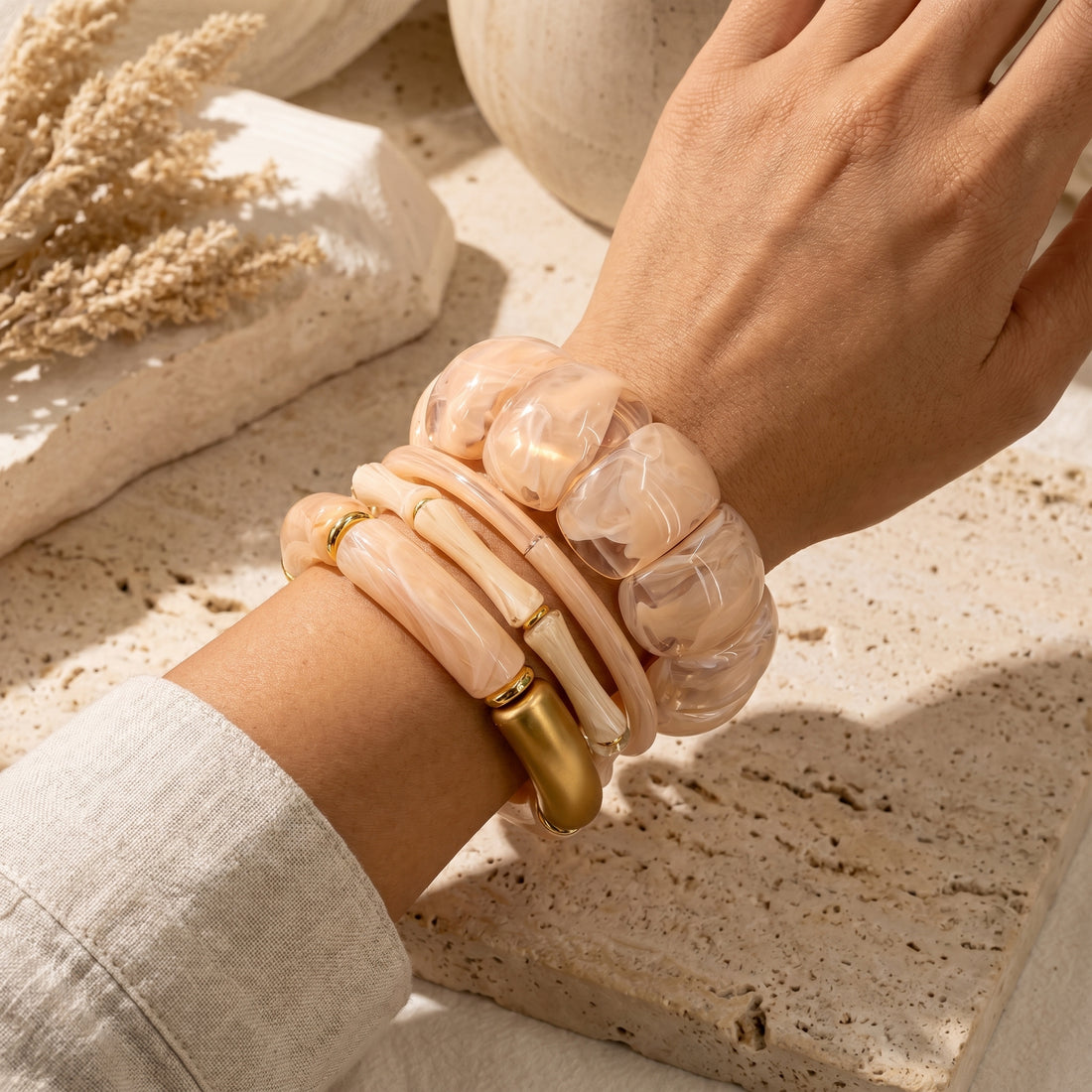 Salmon Chunky Bangle Set – 4 Pieces