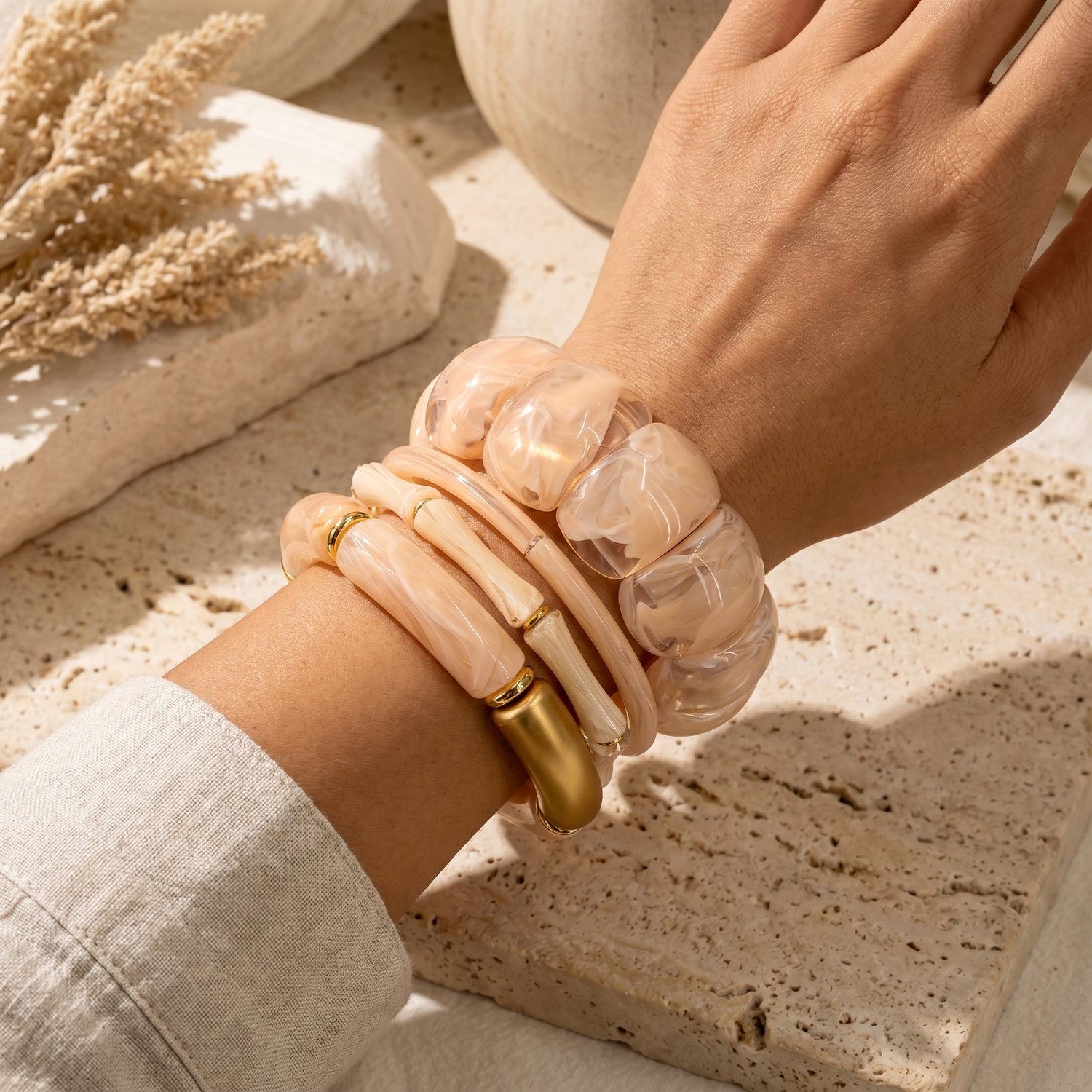Salmon Chunky Bangle Set – 4 Pieces