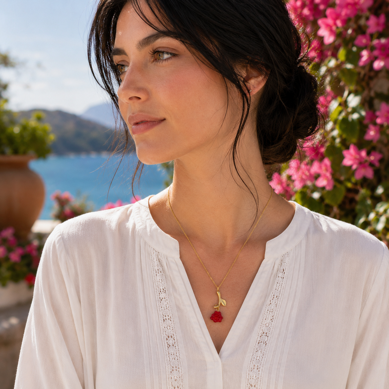 Red Rose Pendant Necklace