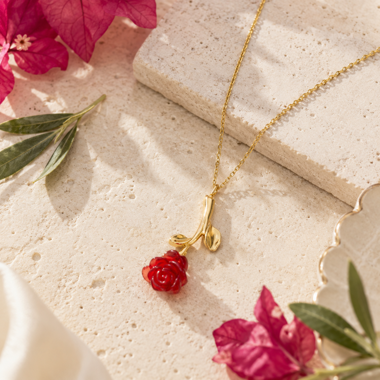 Red Rose Pendant Necklace