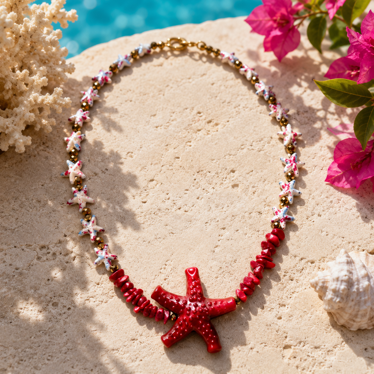 Red Coral Starfish Necklace