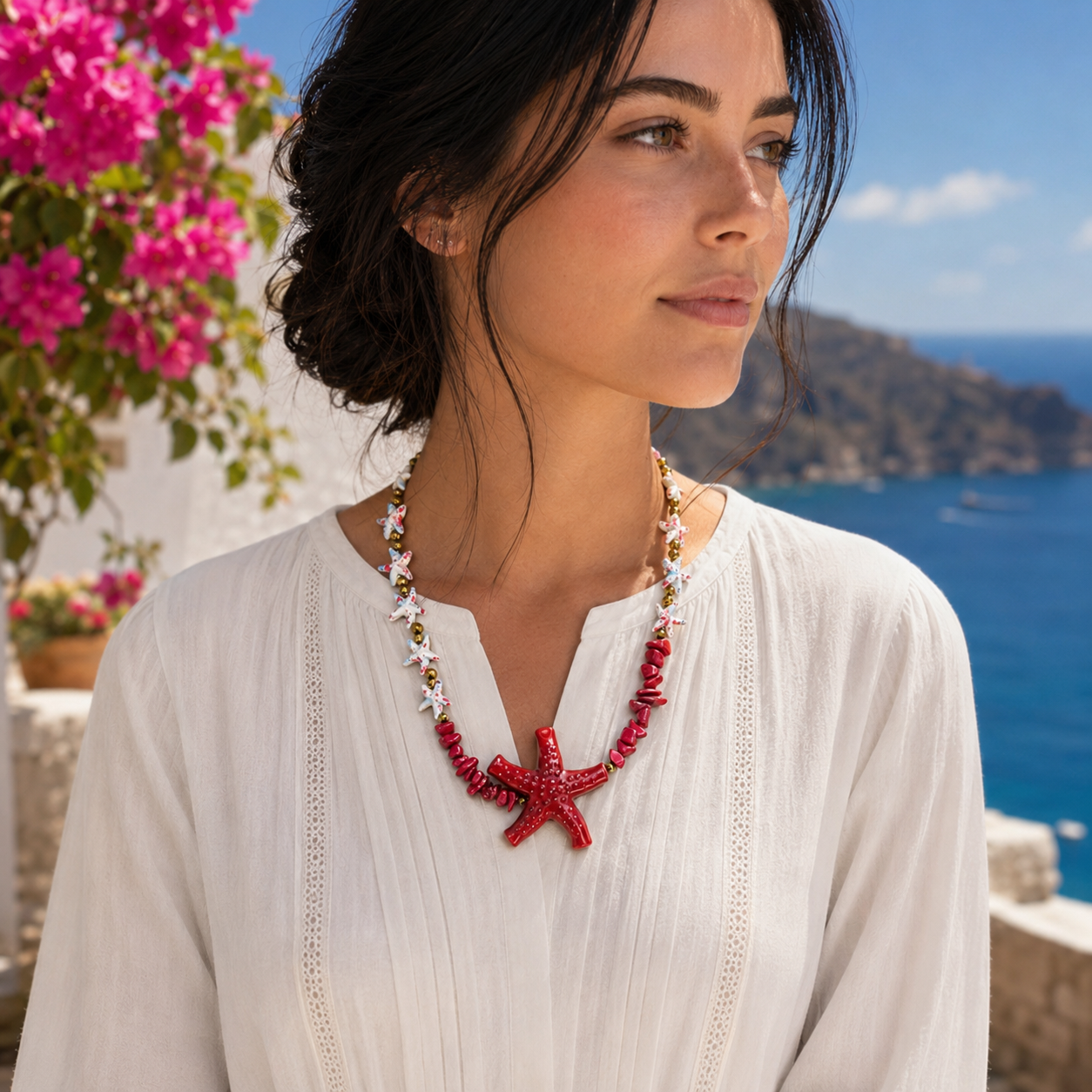 Red Coral Starfish Necklace