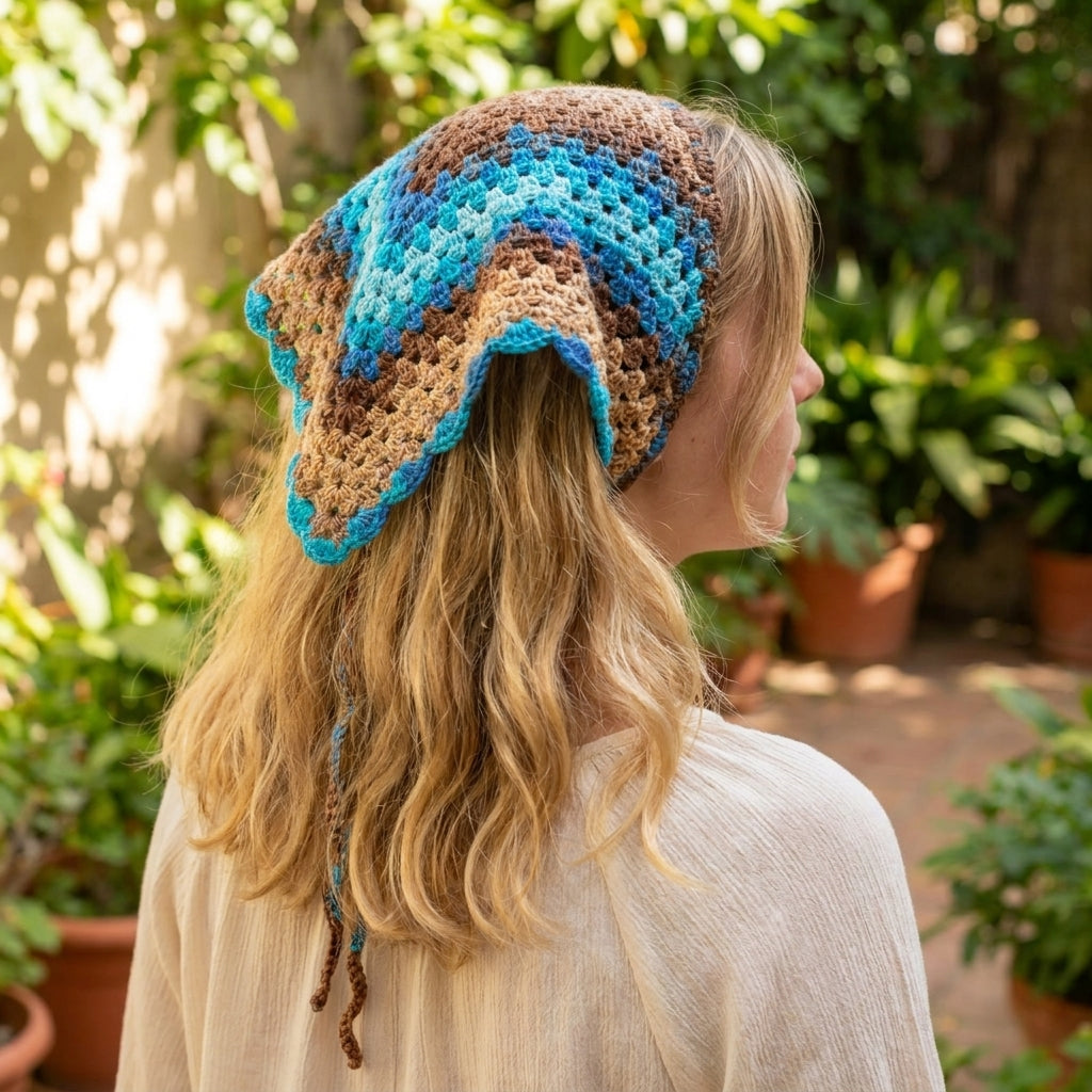 Aqua Earth Crochet Bandana