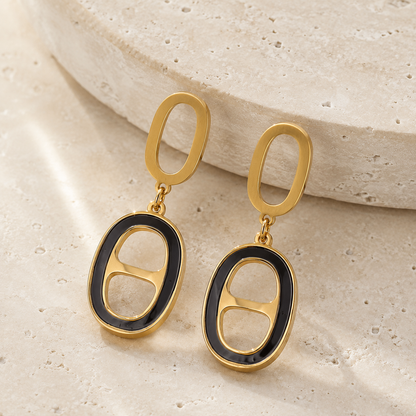 Noir Oval Enamel Drop Earrings
