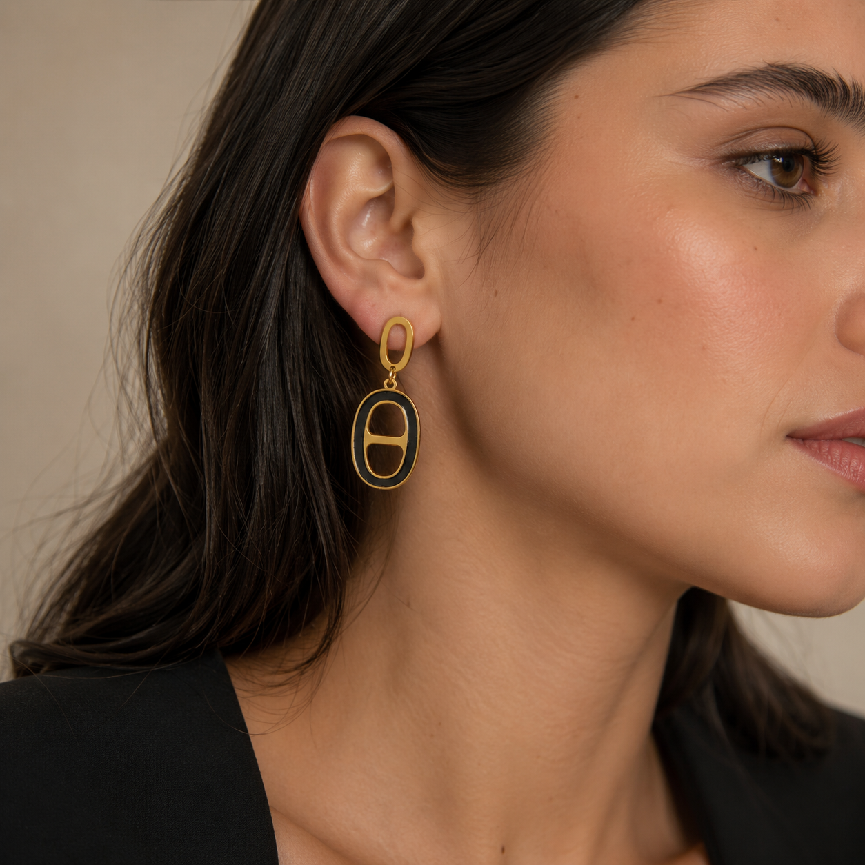 Noir Oval Enamel Drop Earrings