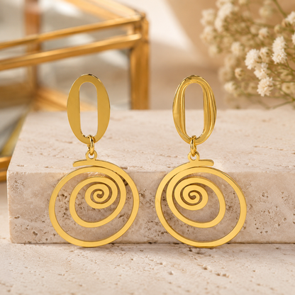 Golden Spiral Statement Drop Earrings