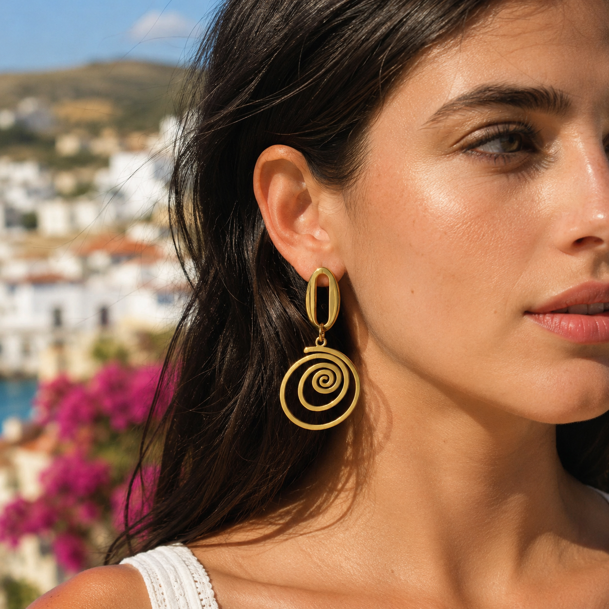 Golden Spiral Statement Drop Earrings