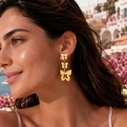 Golden Butterfly Cascade Drop Earrings
