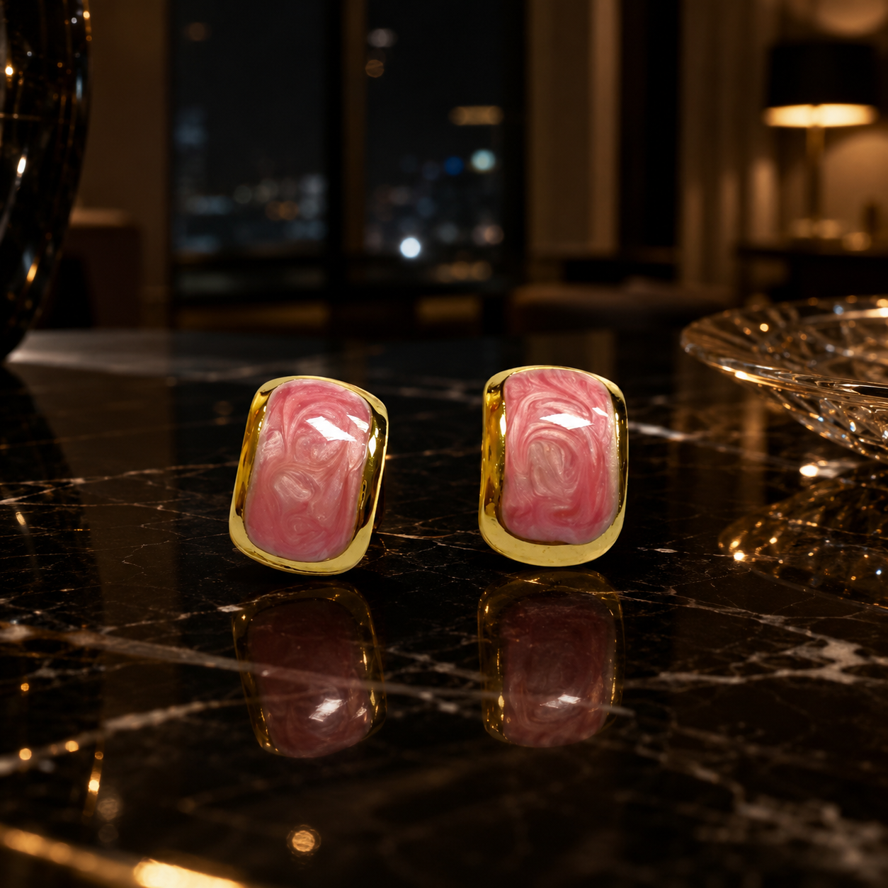Rose Marble Dome Stud Earrings