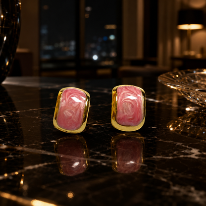 Rose Marble Dome Stud Earrings