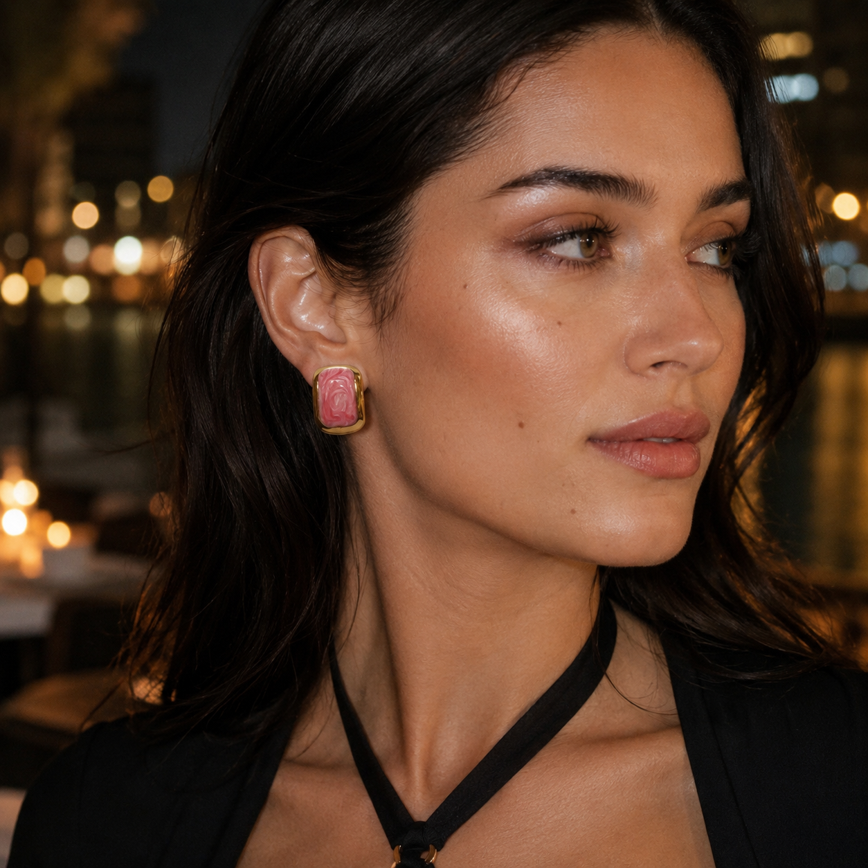 Rose Marble Dome Stud Earrings