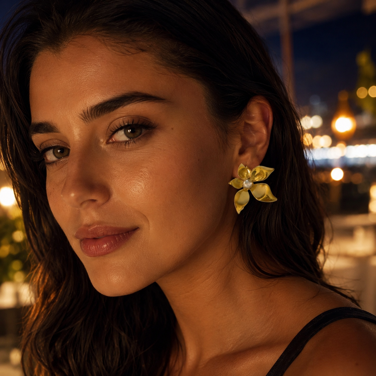 Golden Pearl Blossom Stud Earrings