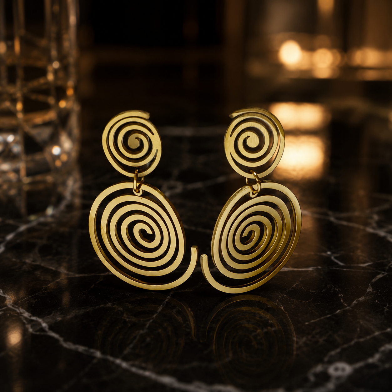 Golden Spiral Orbit Drop Earrings