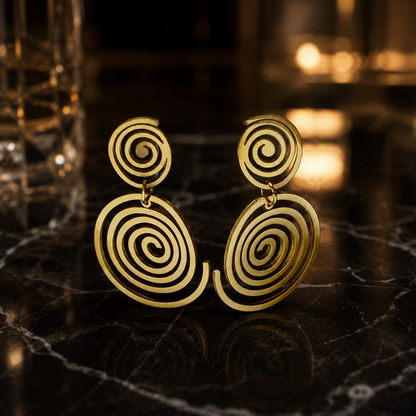 Golden Spiral Orbit Drop Earrings