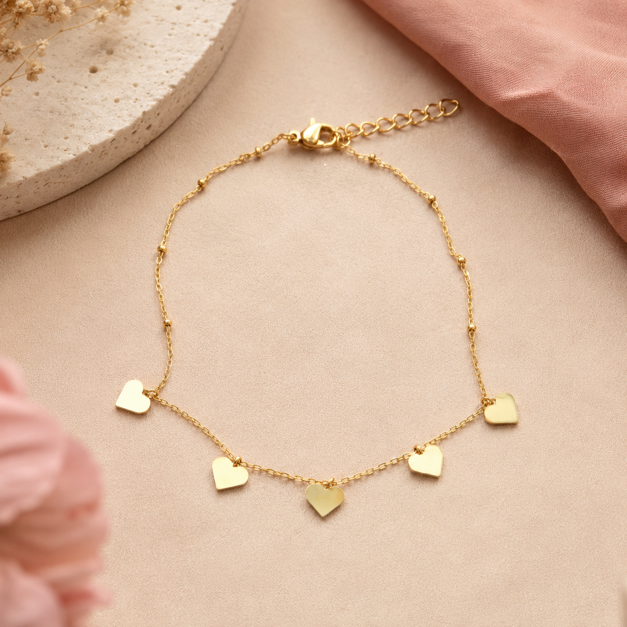 Golden Heart Charm Anklet