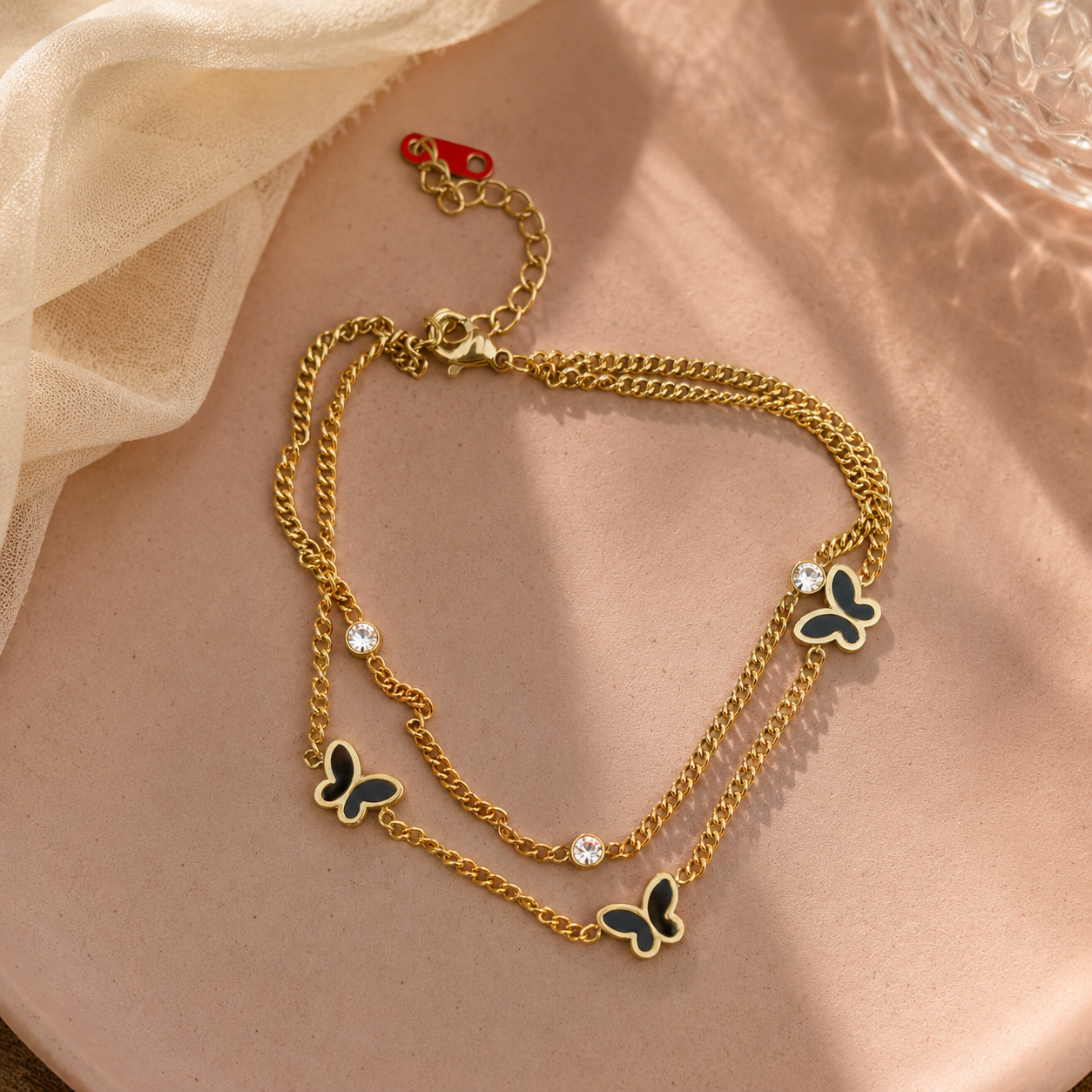 Black Butterfly Layered Anklet