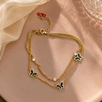 Black Butterfly Layered Anklet