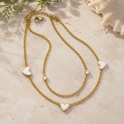 White Heart Layered Anklet
