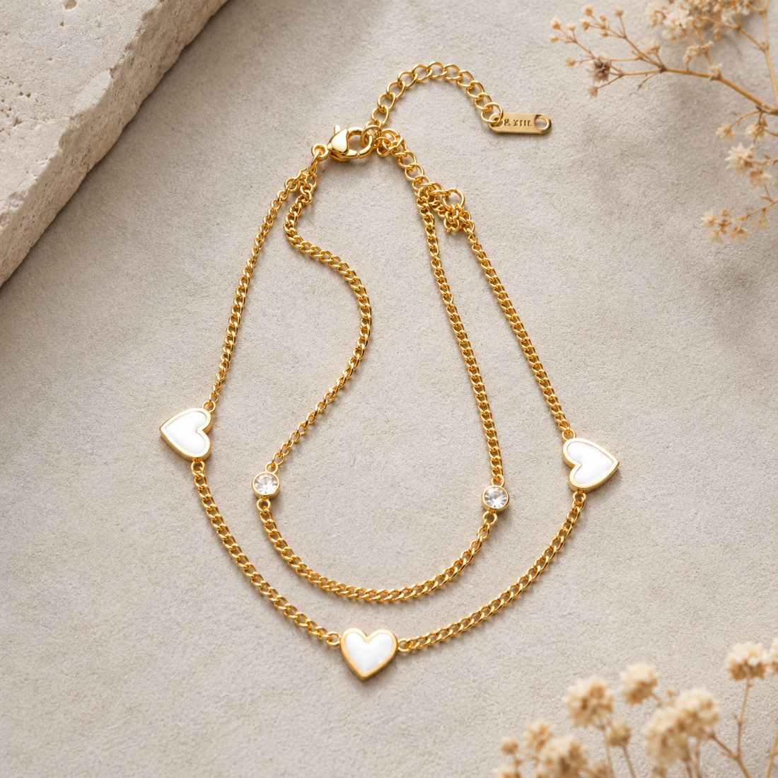 White Heart Layered Anklet
