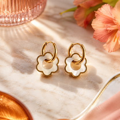 White Resin Flower Hoop Earrings